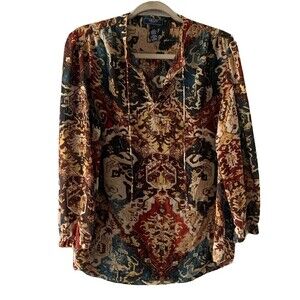 CHAPS Womens Size Large Multicolor Abstract Bohemian Print  Blouse Top